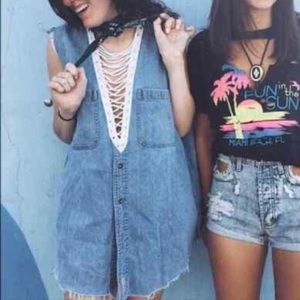 Furst Of A Kind Lace Up Chambray Sleeveless Top